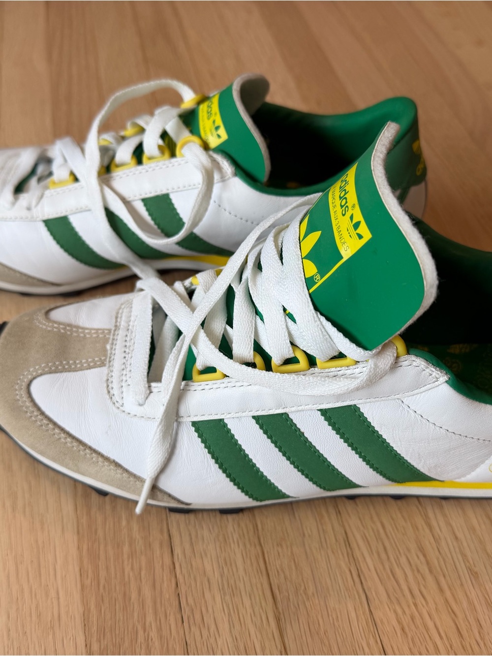 Vintage adidas Men’s Nite Jogger White, Green and Yellow, Size 9